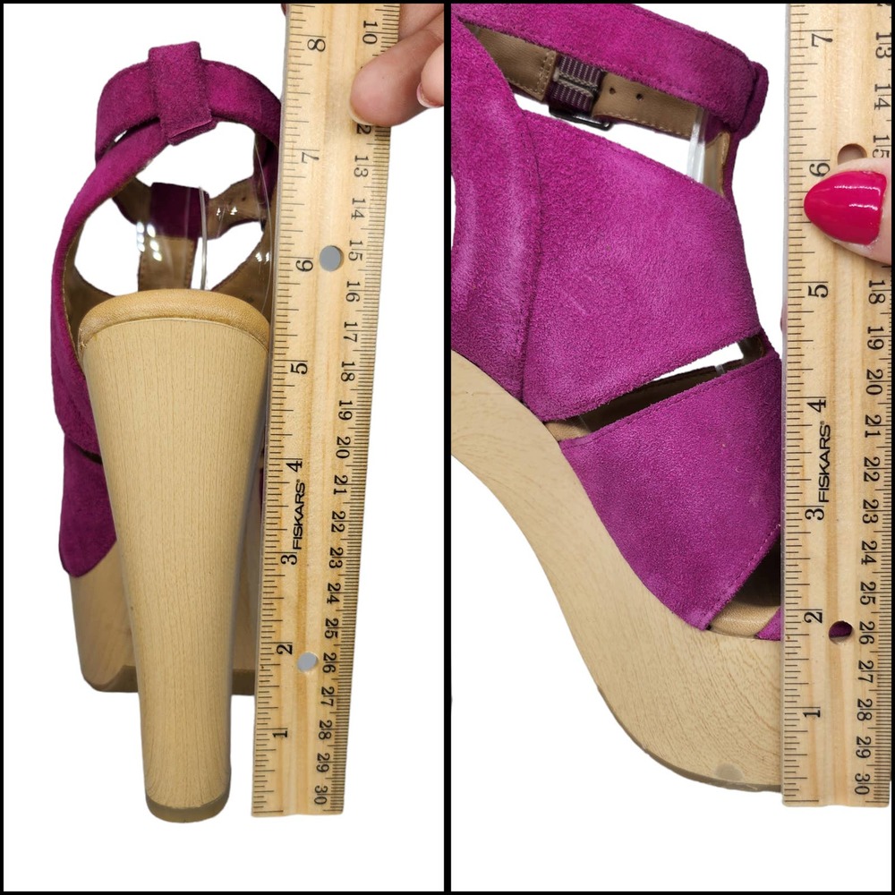 Calvin Klein Shoes Womens 5.5 6 Purple Platform Heels Chunky Suede Groovy Funky - Picture 7 of 11